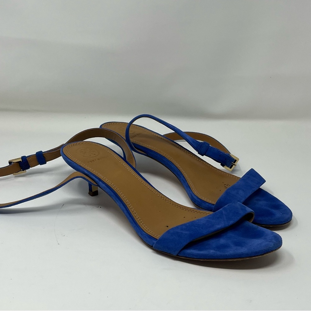 Woman’s Tory Burch Elana Blue Suede Leather Ankle Strap Heels‎ Sz 9M